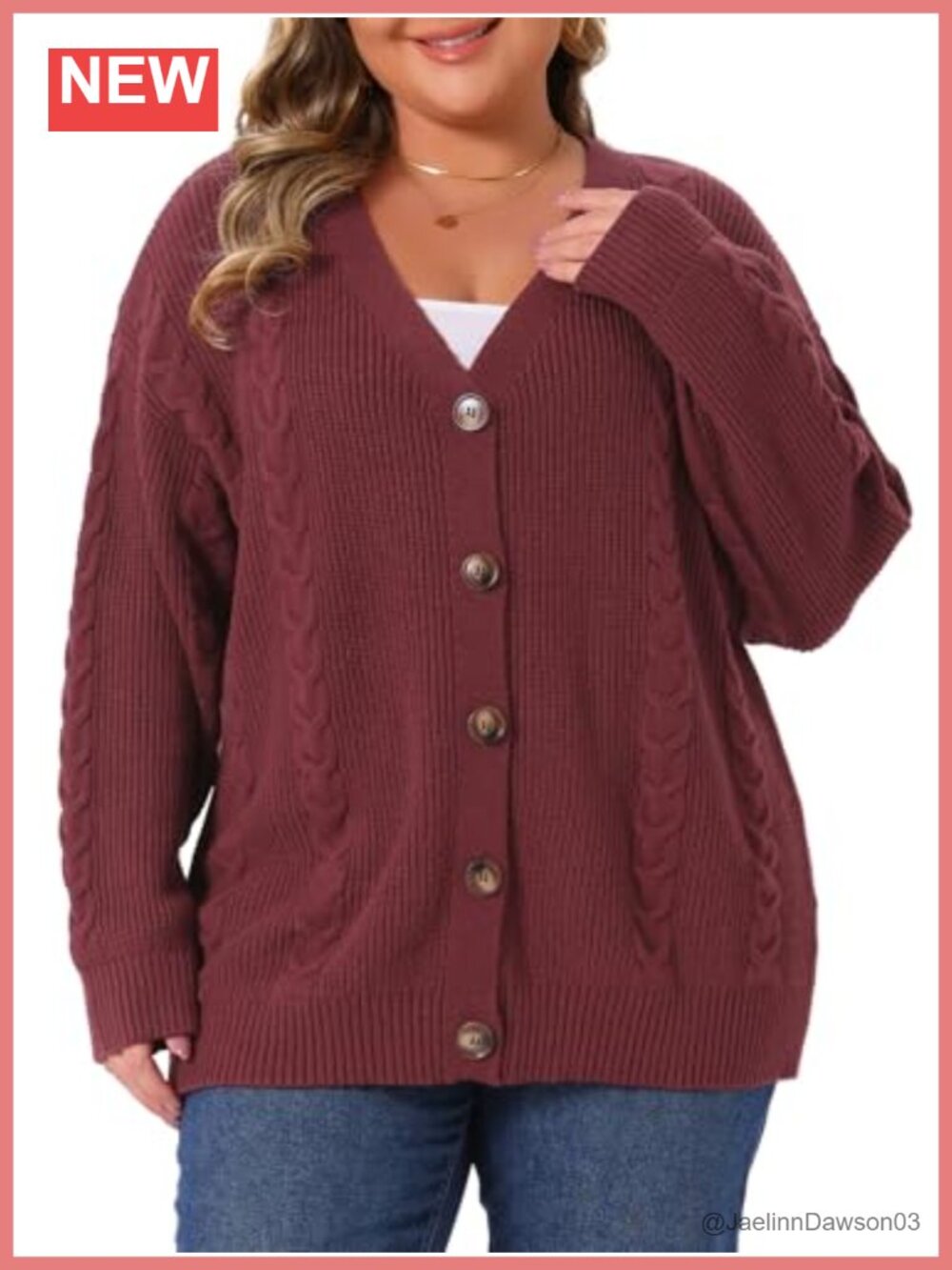 Plus Size Knit V Neck Button Down Cardigan Long Sleeve Sweater Loose Fit